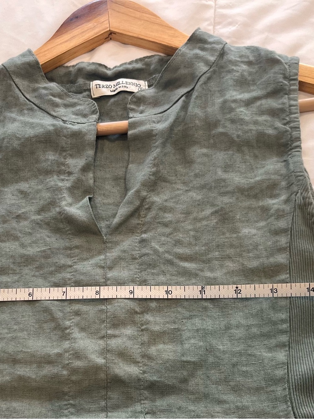 TERZO MILLENNIO 100% Linen Shift Dress SMALL Green Italian Sleeveless Loose Fit - Picture 10 of 12